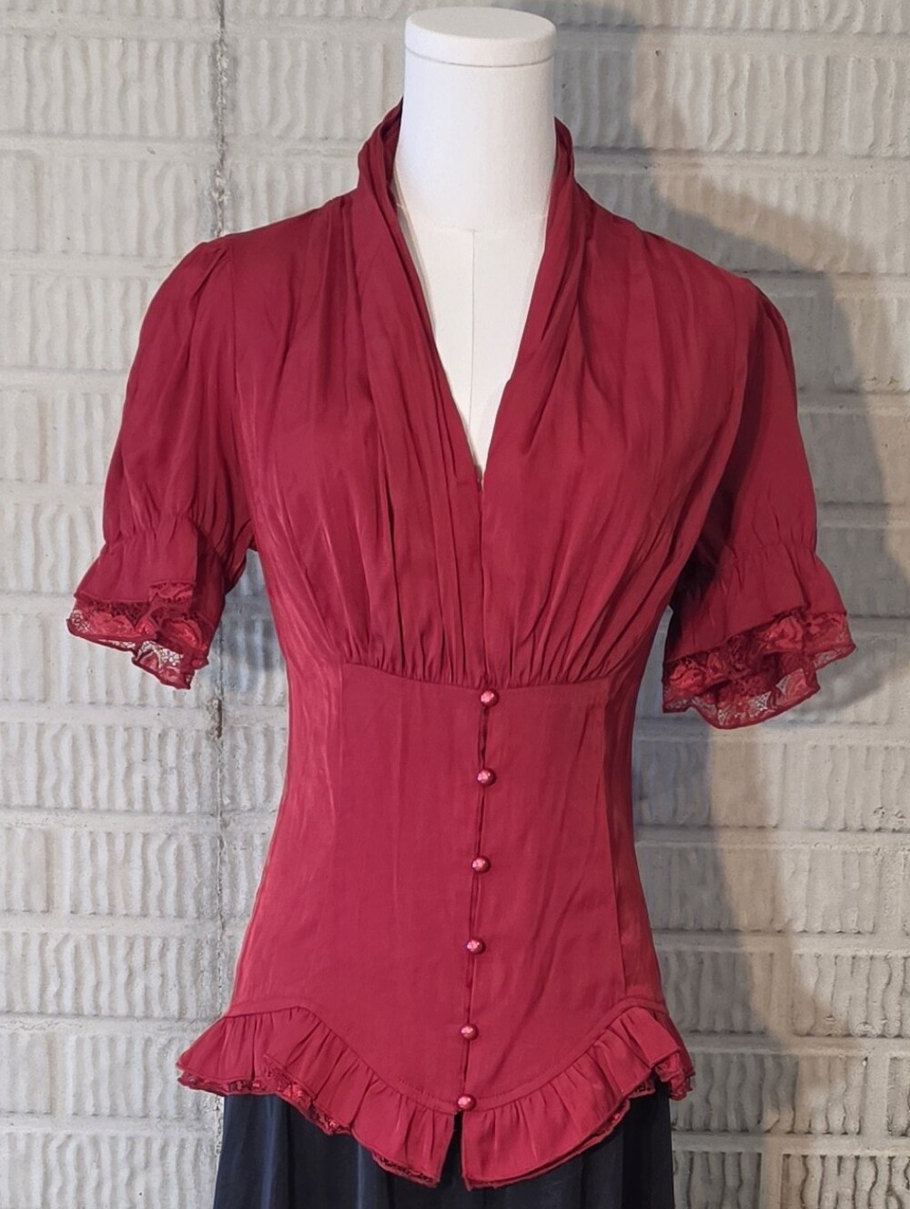 Red Scarlet Darkness Lace Up Blouse Small